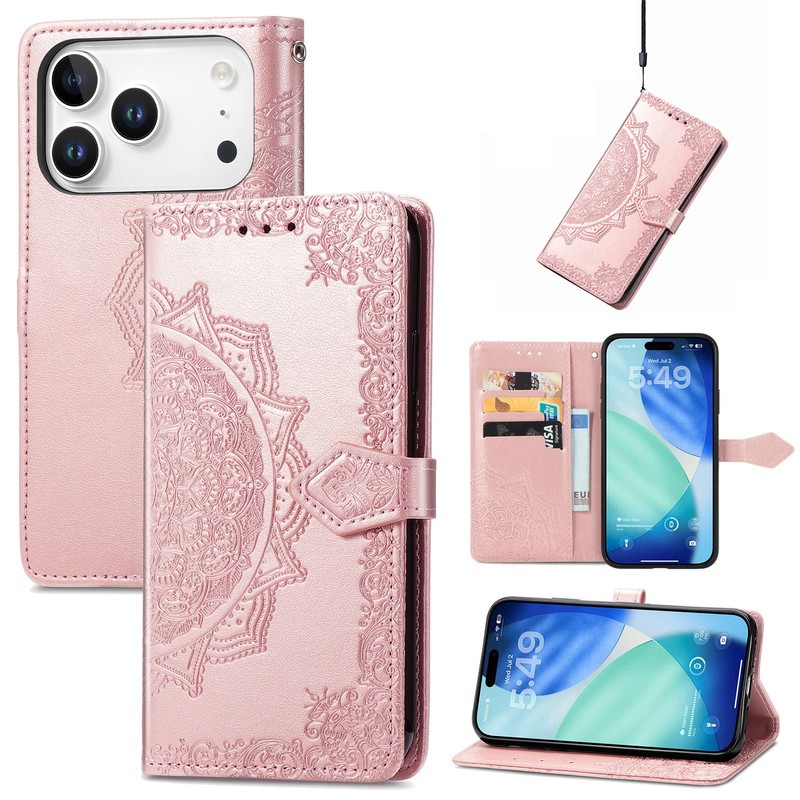 For iPhone 17 Pro Max 17e Leather Wallet Phone Case 17 Air Flip Cover + Strap
