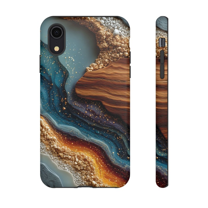 Marble Wood Resin Brown Teal Phone Case for iPhone, Samsung Galaxy, Pixel