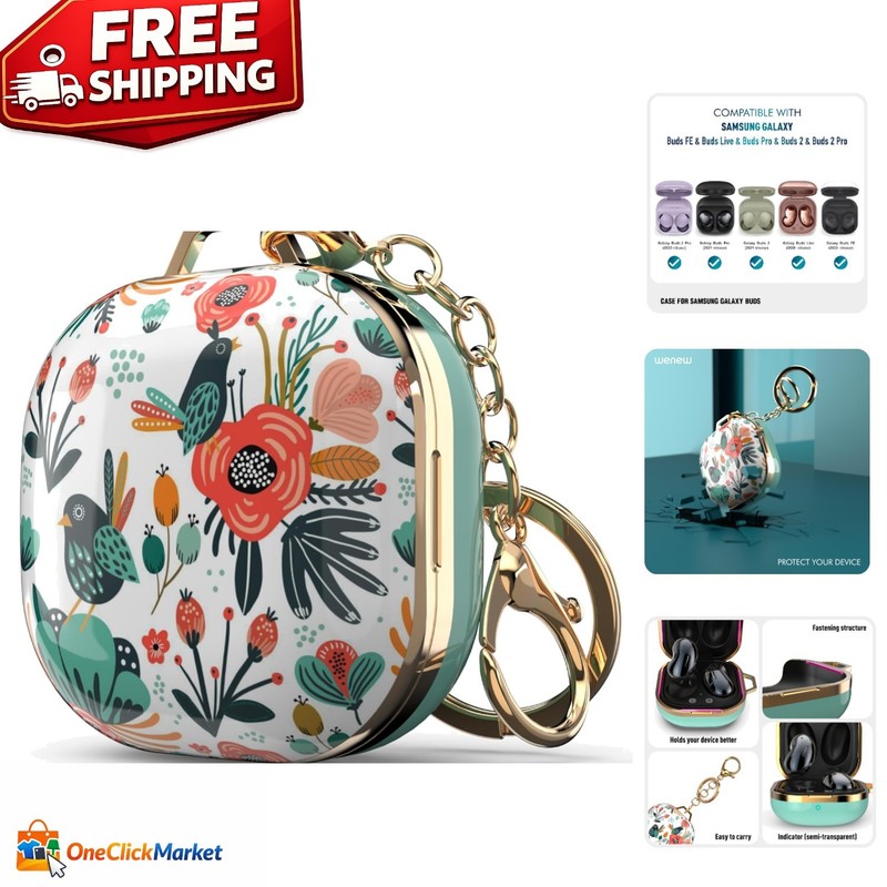 Mint Green Floral Case Cover for Galaxy Buds Pro 2/2/Live – Lightweight Design