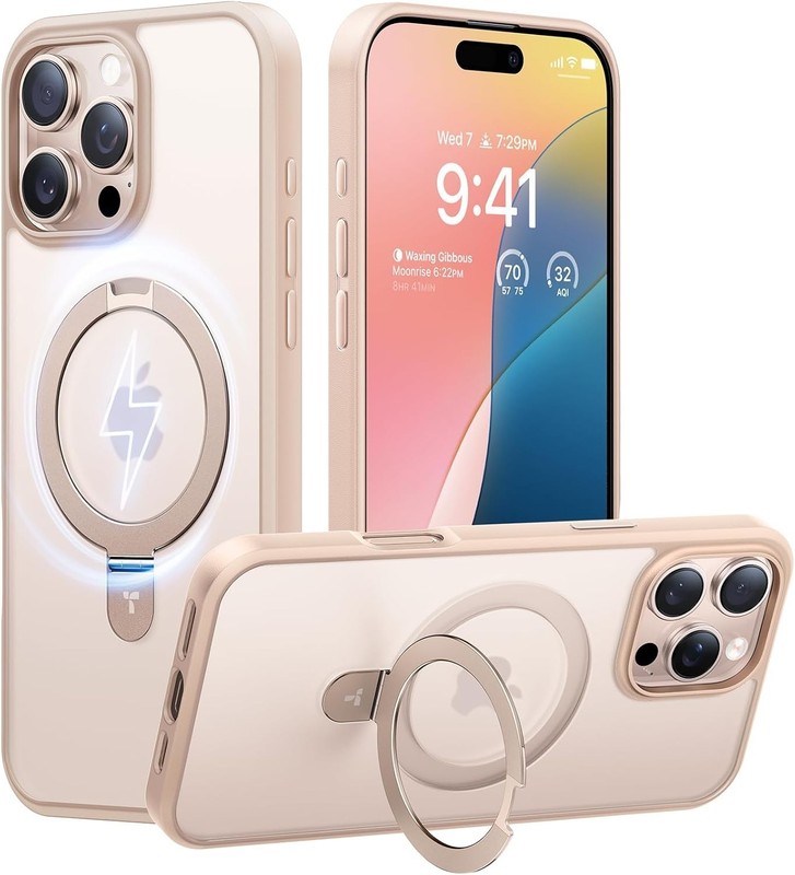 TORRAS Desert Titanium for iPhone 16 Pro Case Magnetic Stand Rose Gold
