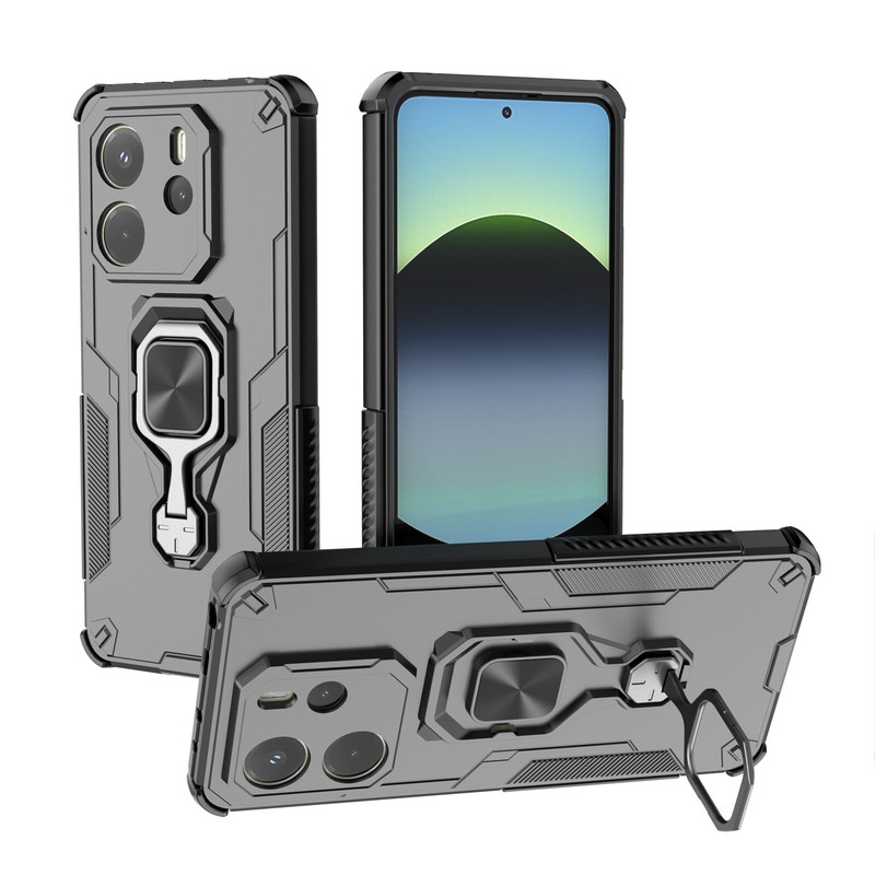 For Xiaomi Redmi Note 14 4G, Luxury Hybrid Armor Ring Holder Stand Case Cover