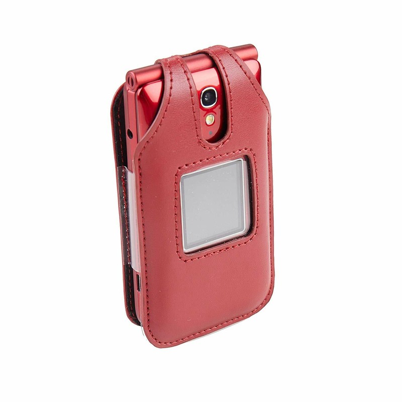 Fitted Leather Case for Alcatel 4043S GreatCall Jitterbug Flip Phone Beltron RED