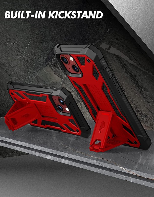 For Apple iPhone 13 Case Full Coverage Stand Screen Protector Cover Metallic Red