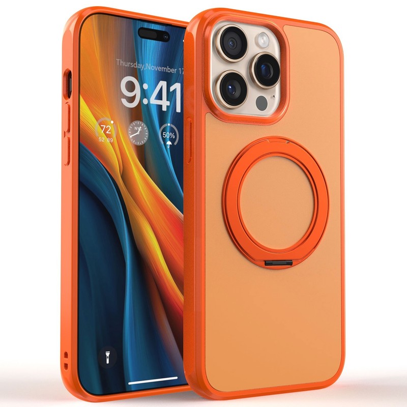 For iPhone 14 Pro Max/Pro/Plus/14 Magnetic Case Rotating Ring Slim Cover Orange gallery
