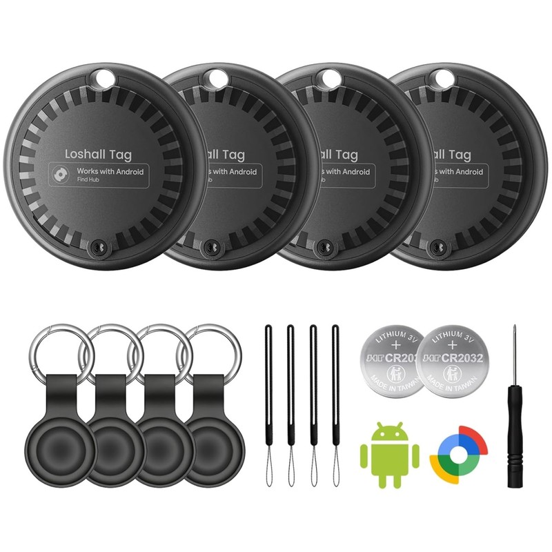 4-Pack Waterproof Android Trackers with 2- Battery for Luggage & Keys