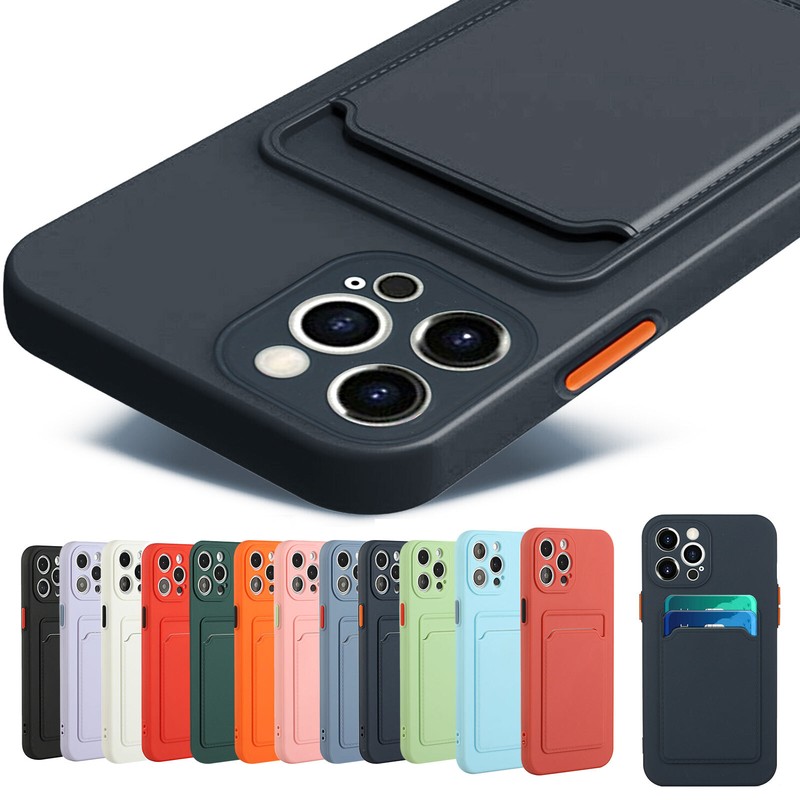 For iPhone 15 Pro Max 13 Pro 14 Shockproof Rubber Card Holder Wallet Case Cover
