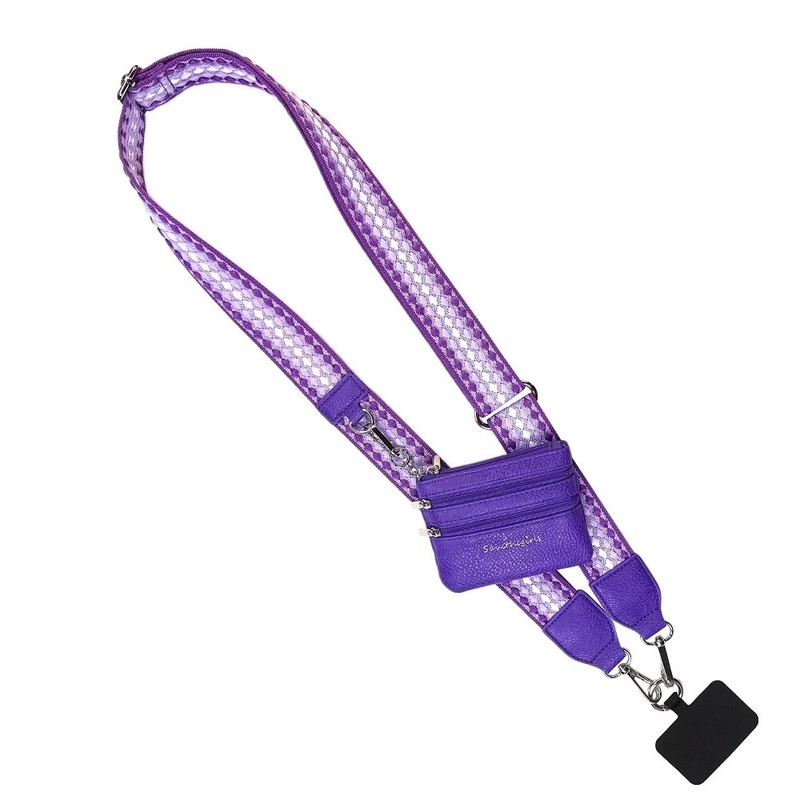 SAVE THE GIRLS PURPLE LAVENDER WHITE FUN DOTS POUCH CLIP & GO CELL PHONE STRAP