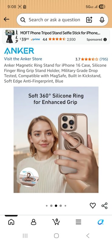 Iphone 16 Phone Case Magnetic Silicone Ring Grip Stand Light Blue Clear gallery