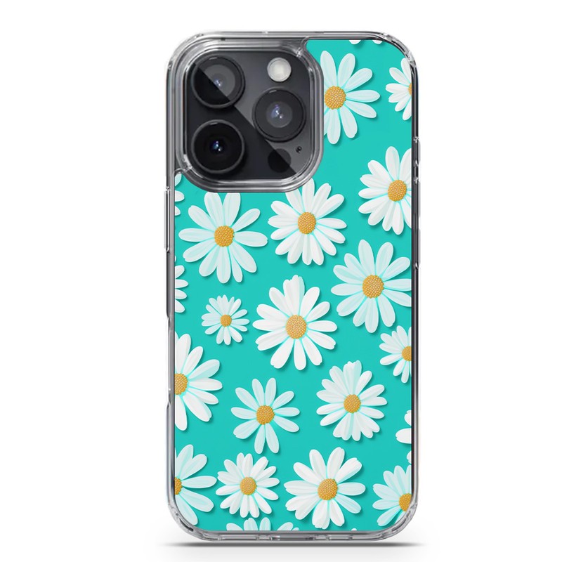 Mundaze Case for Apple iPhone 16 Pro Max Turquoise Teal White Daisies Polka Dots