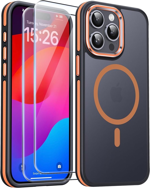 JAME for iPhone 15 Pro Max Case with 2 Tempered-Glass Screen Protectors 6.7 inch
