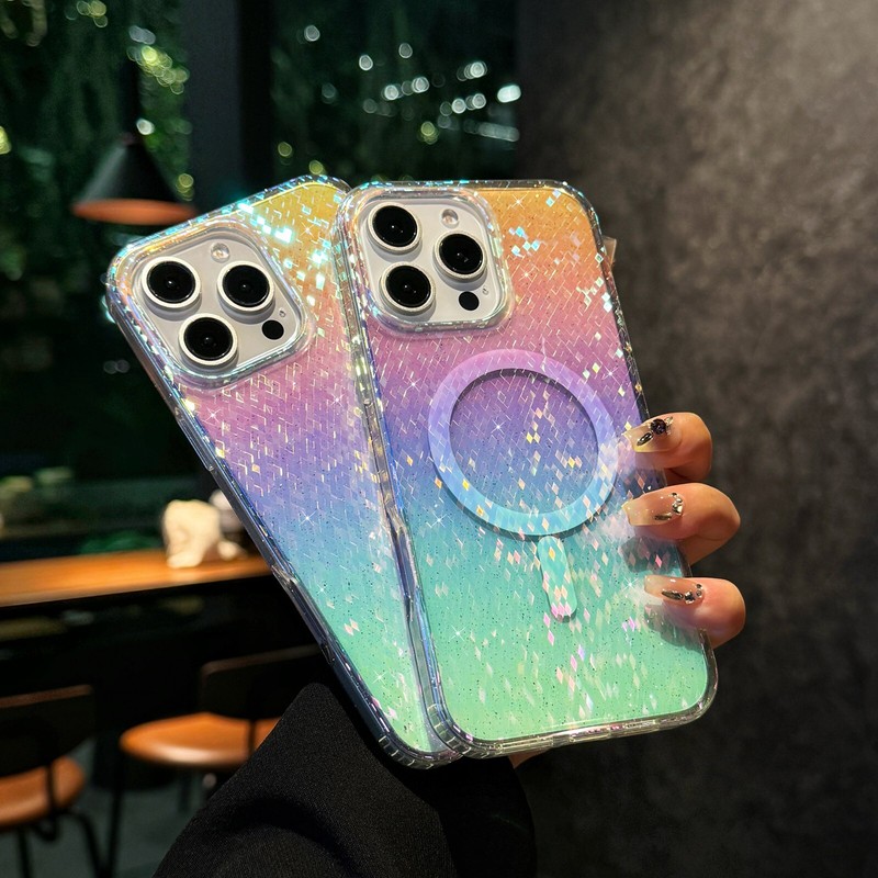 Mag safe Bling Glitter Iridescent Translucent Slim Fit Case for iPhone 16 15 14