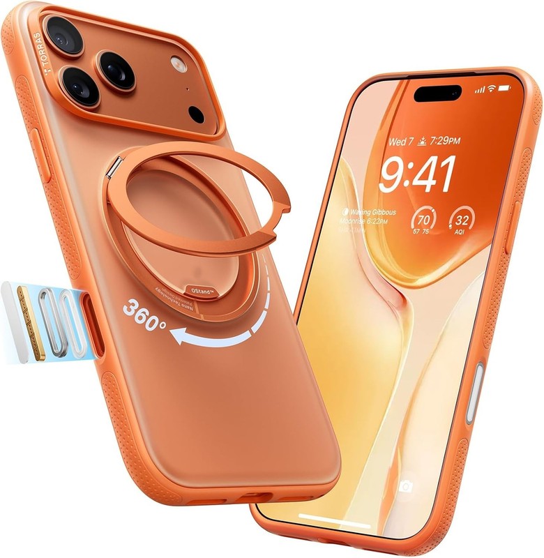 TORRAS 360 MAGNETIC STAND SHOCKPROOF CASE iPHONE 17 PRO MAX COSMIC ORANGE