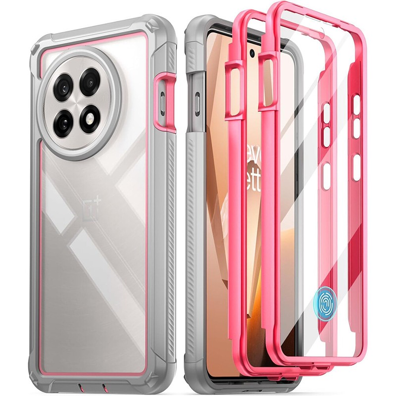 For OnePlus 13R 5G Case 2 Front Frame Built-in Screen Shockproof Cover Pink