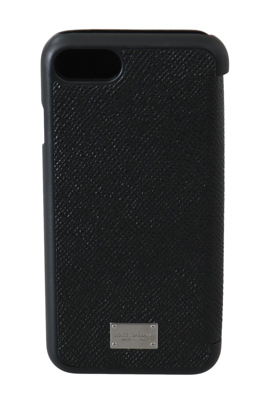 DOLCE & GABBANA Phone Case Front Cover Black Leather Silver Logo iPhone 7 $350