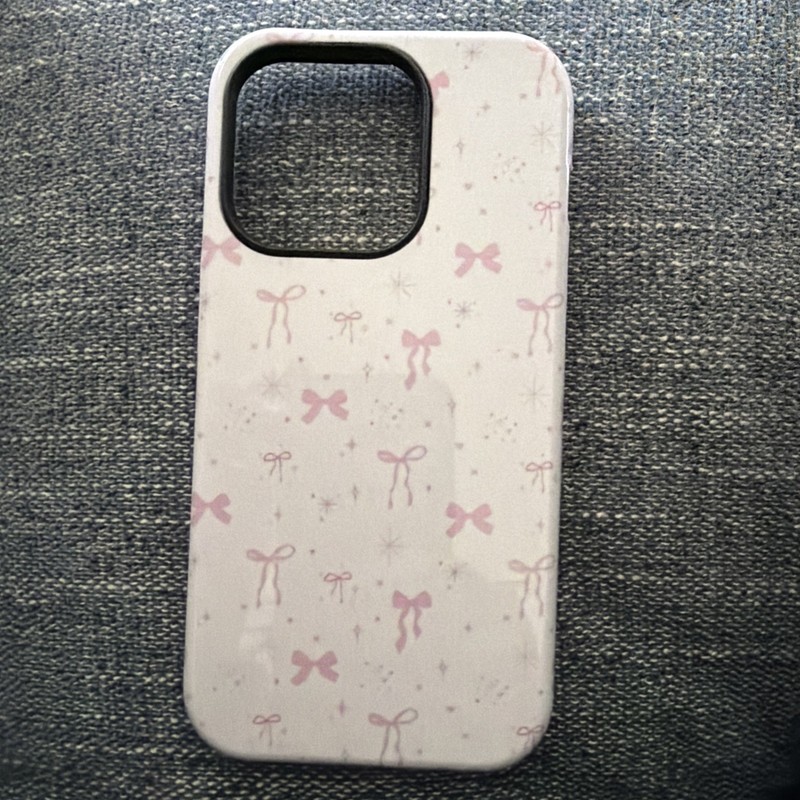 Pink Bow Pattern iPhone 14 Pro Case White Pink Ribbon Design