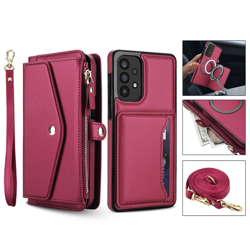 Zipper Magnetic Detachable Wallet Case w/ Strap for Galaxy A16 5G/A36 5G/A56 5G gallery