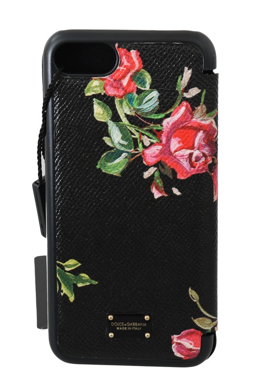 DOLCE & GABBANA Phone Case Front Cover Black Leather Floral Logo iPhone 7 $350