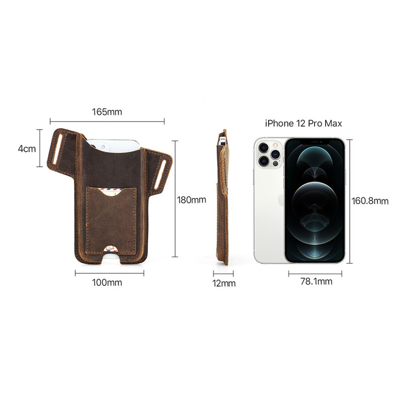 For iPhone 14 15 Pro Max 6.7" Genuine Leather Belt Phone Case Coffee Black gallery