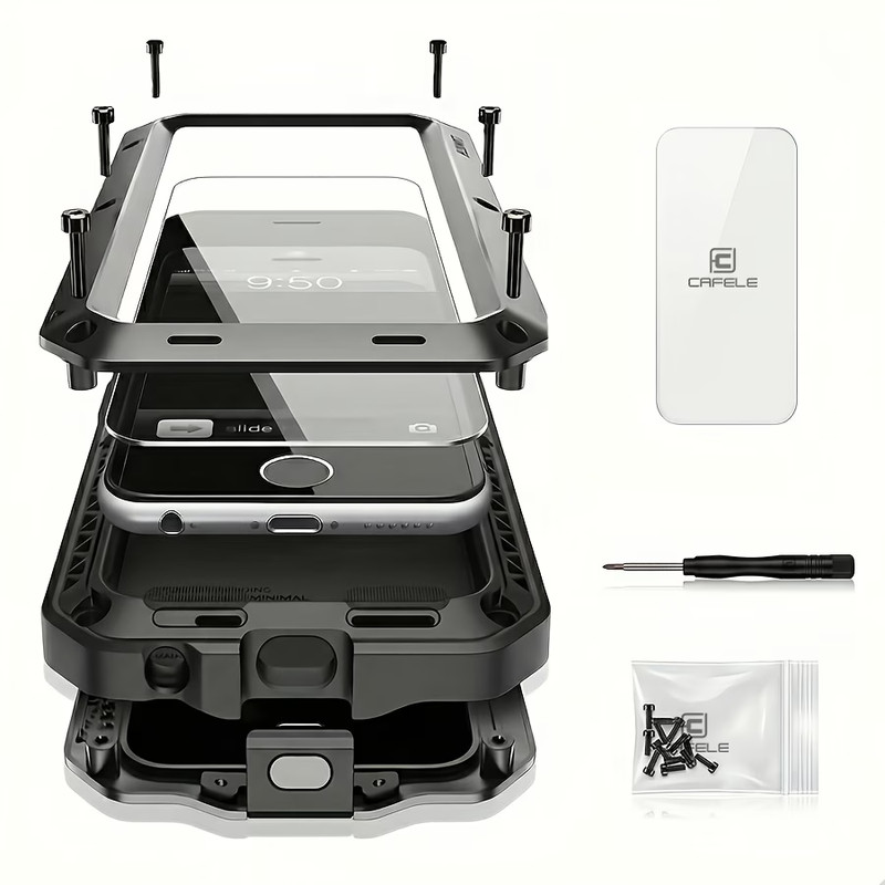 Heavy Duty iPhone Case Shockproof Metal Silicone Cover for iPhone 11-17 Pro Max