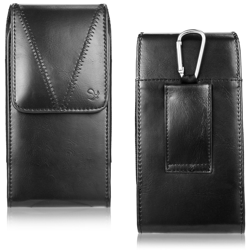 LUXMO Vertical Leather Belt Holster Pouch Portable Phone Case For iPhone Samsung