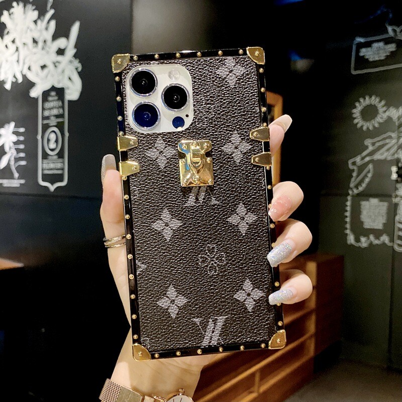 For iPhone 15 14 Pro Max 13 12 11 X 8 7 Luxury Classic Leather Square Case Cover gallery