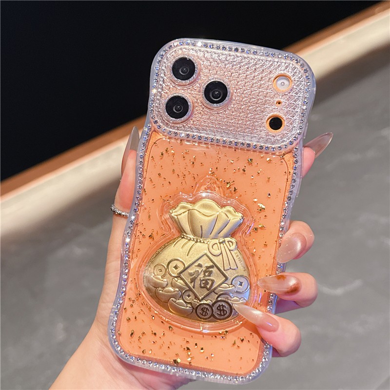 Fortune Money Bag Bling Diamond Case Back Cover for iPhone 17 16 15 14 Pro Max