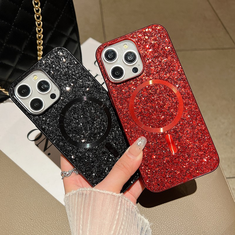 For iPhone 16 Pro Max 15 14 13 Mag Safe Magnetic Bling Glitter Hard Phone Case gallery