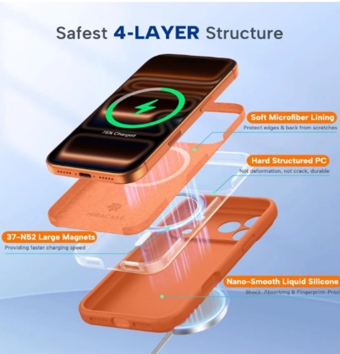 Miracase Magnetic for iPhone 17 Pro Max Case, Compatible with MagSafe, Orange gallery