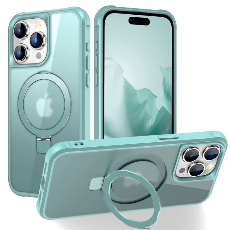 For iPhone 15 Pro Max 14 13 11 Matte Translucent Rugged Magnetic Case with Stand
