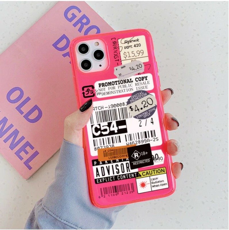 New iPhone 11 Fluorescent stamp label barcode Phone Case (Pink)