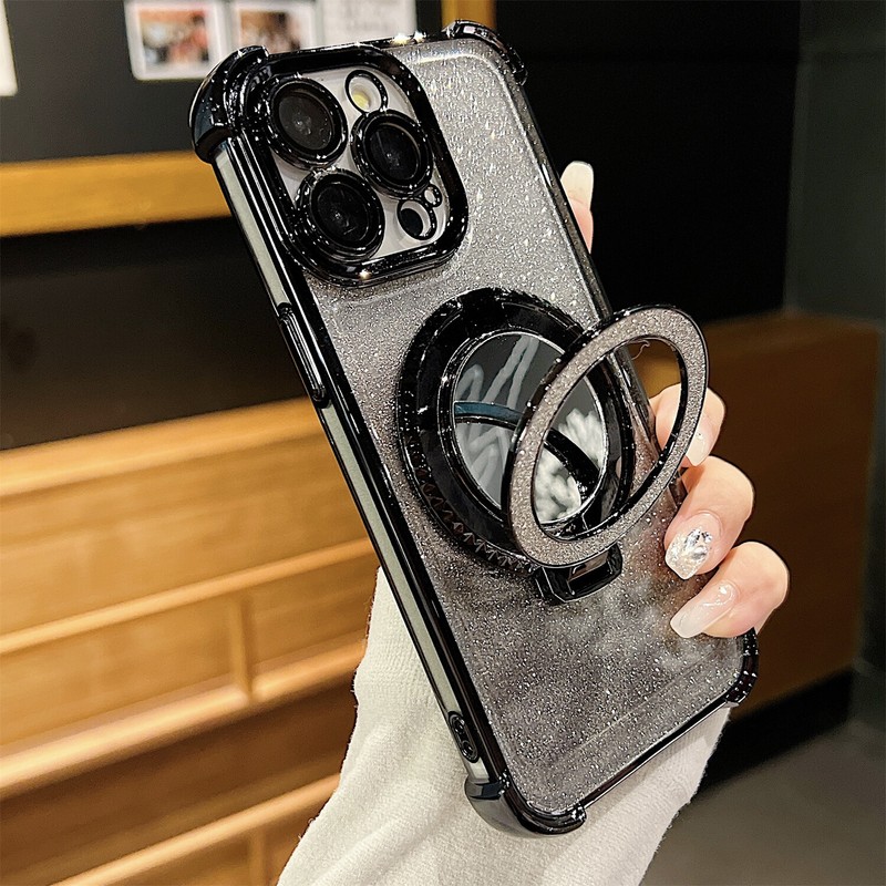 For iPhone 16 Pro Max 15 14 13 12 11 Bling Mirror Stand Mag Safe Shockproof Case