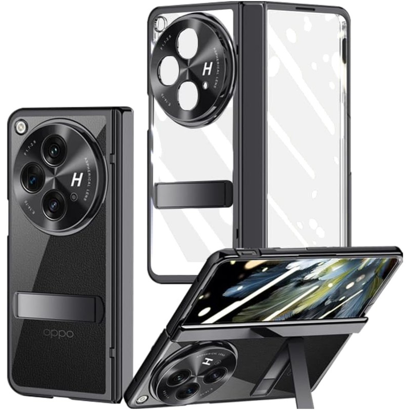 OnePlus Open Crystal Clear Case with Hinge Protection & Kickstand – Black