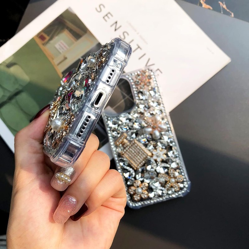 Cute Women/Girl Bling Diamond Rhinestone Silicone Hard Back Phone Case Wristlet gallery