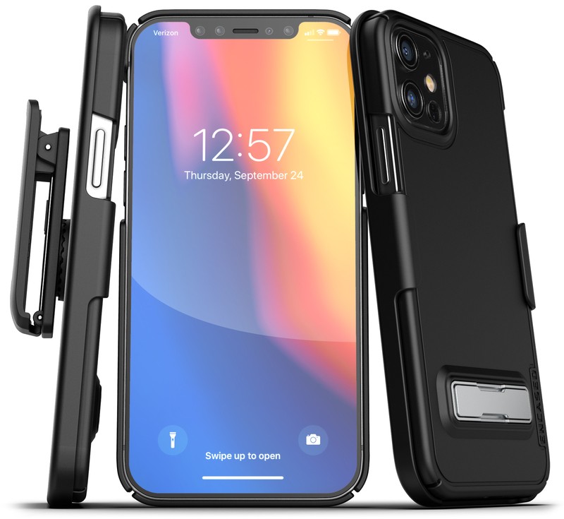 iPhone 12 Belt Clip Case with Kickstand, Thin Cover with Holster – Black