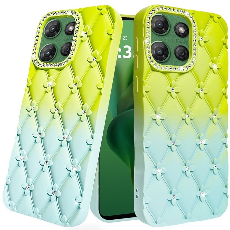 For Moto G Power 2025/2026 Case Shockproof Floral Joy Glitter Leather Feel Cover