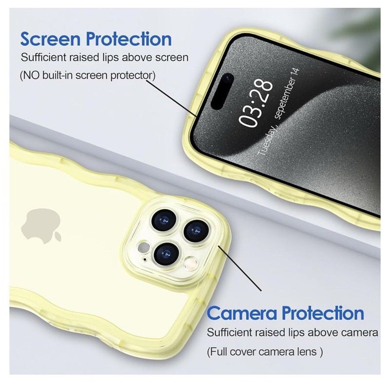 iPhone 15 Pro Max Case, Wavy Edge, Clear Back Design, Anti-Slip Grip Clar-Yellow gallery
