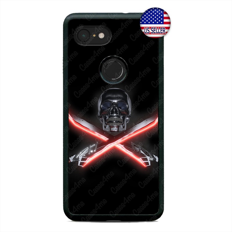 Google Pixel 3 3XL 2XL Black Skull Phone Case Blades Laser Swords Custom Cover