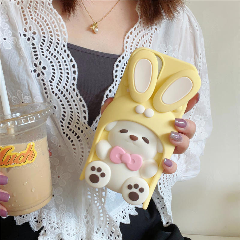 Cartoon 3D Rotatable EAR Rabbit Puppy Soft Cover Case For iPhone 15 16 Pro Max gallery