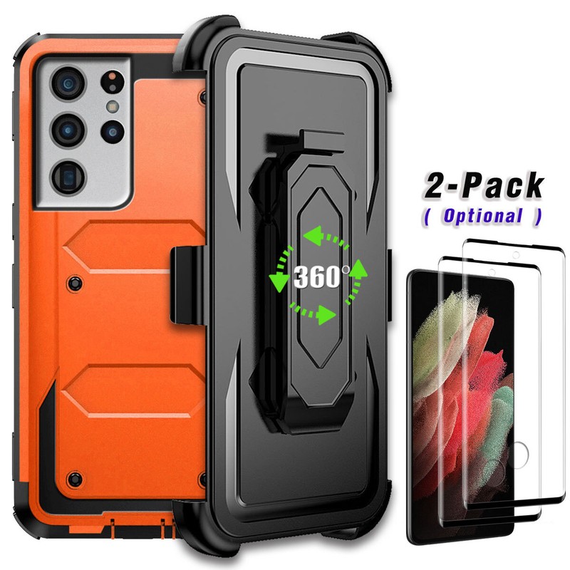 For Samsung Galaxy S21/S21+/S21 Ultra FE Case Rugged Clip Cover / Tempered Glass