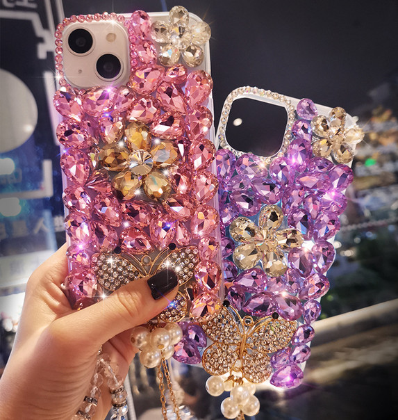 Girl Bling Glitter Flower Rhinestone Diamond Rubber Case For Moto G Power 2022 gallery