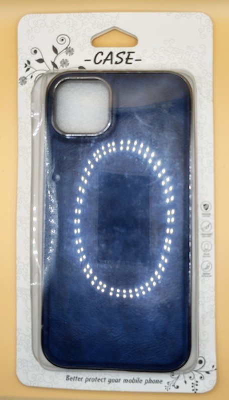 iPhone 14 Plus with MagSafe, Luxury Slim PU Cover Shockproof-Blue
