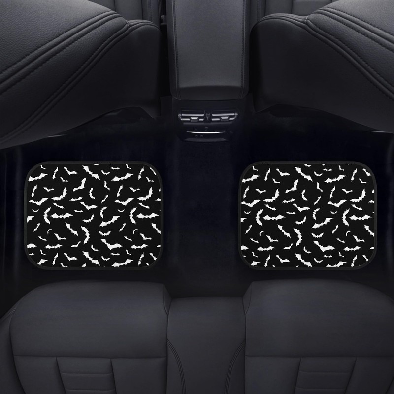 Bat Car Floor Mats Carpet Set of 4 White Flying Bats Silhouettes on Black Bac... gallery