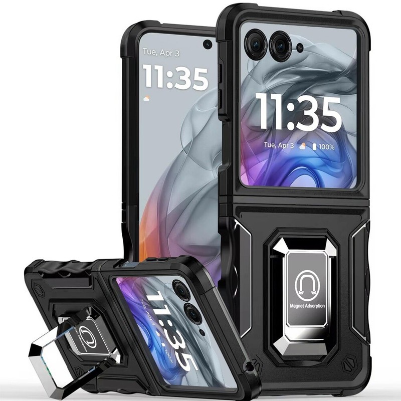 For Motorola Razr 2026 Phone Case Defender Metal Ring Magnetic Kickstand Cover