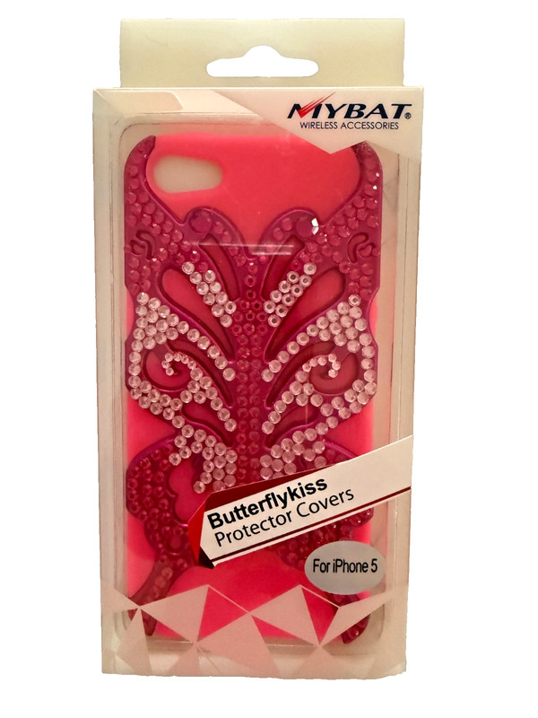 Apple iPhone 5 5S Hot Pink Silicone Butterfly Kiss Diamonte Protector Case NEW