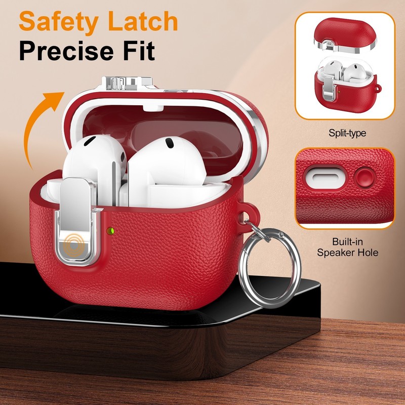 Plated Leather-Texture Case Cover w Secure Lock For Samsung Galaxy Buds 3/3Pro gallery