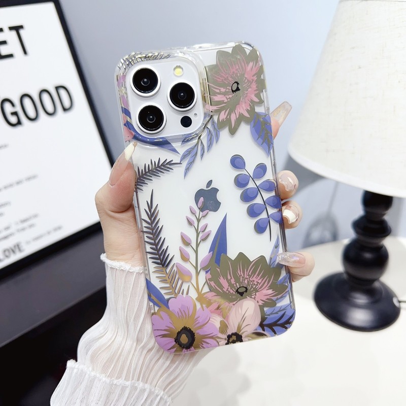 For iPhone 16 Pro Max 15 14 13 12 11 Pattern Flower Clear Slim Phone Case Cover gallery