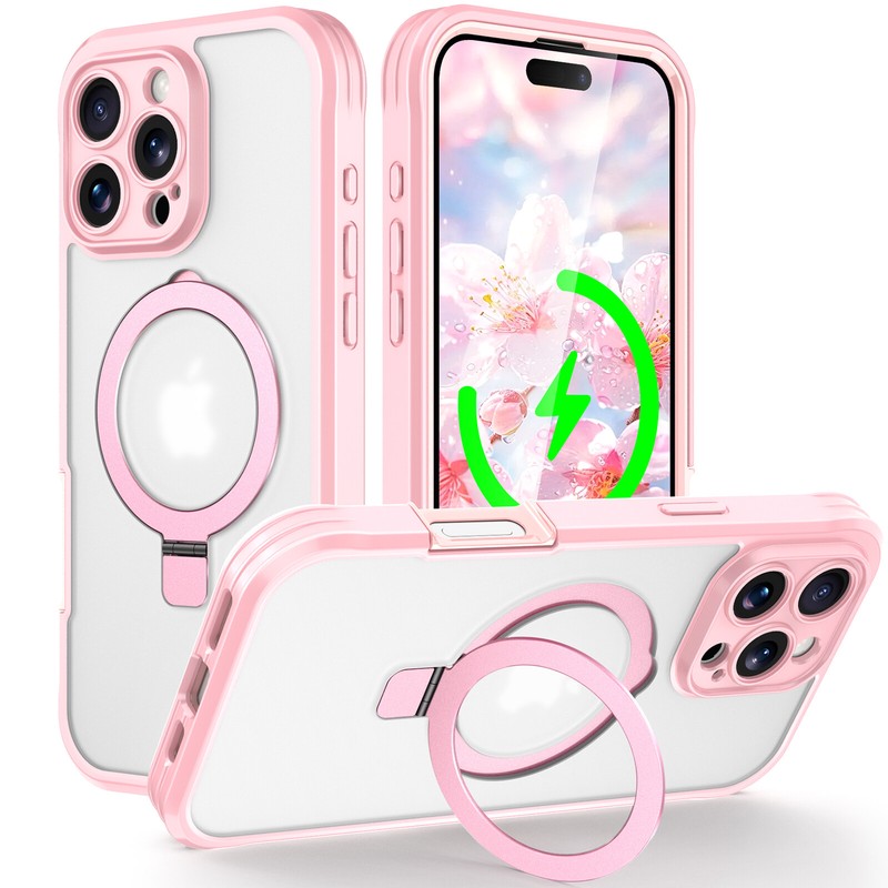 For iPhone 16 Pro Max Magnetic Matte Case with Invisible Ring Stand Shockproof