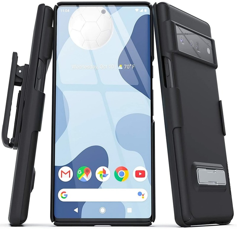 Google Pixel 6 Pro Belt Clip Case with Kickstand Thin Case with Holster (Black)