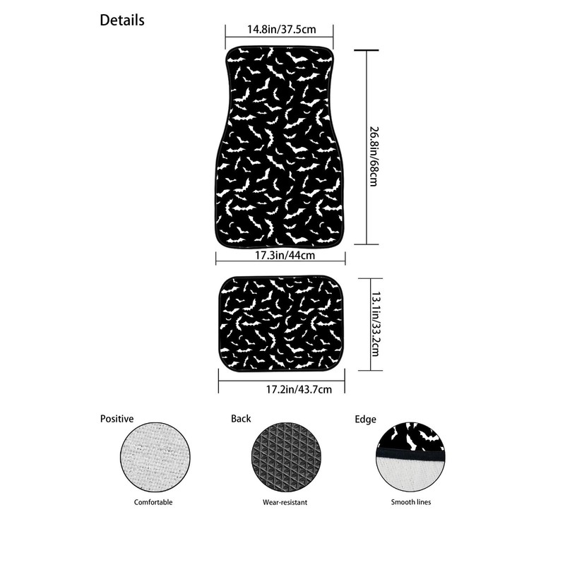 Bat Car Floor Mats Carpet Set of 4 White Flying Bats Silhouettes on Black Bac... gallery