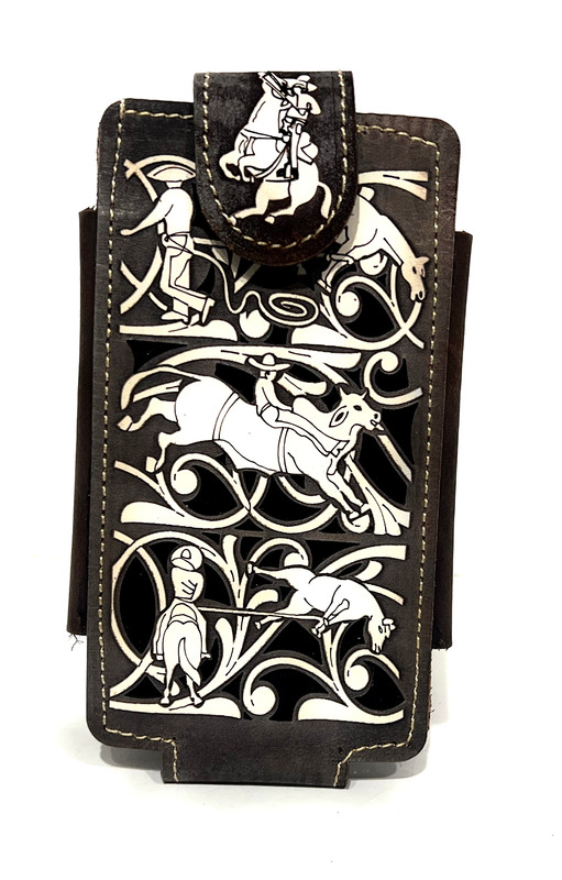 COWBOY RODEO WESTERN LEATHER PHONE CASE, FUNDA VAQUERA DE CUERO SUERTES CHARRAS